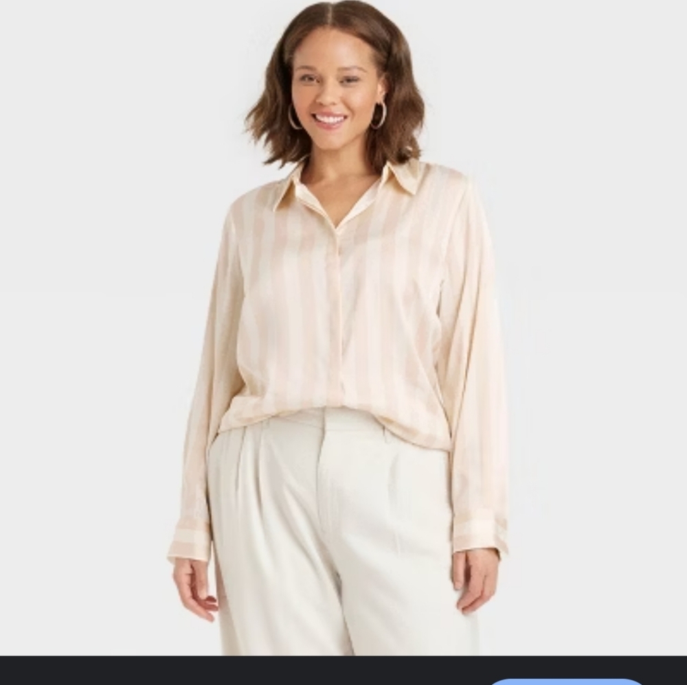A NEW DAY WOMEN'S BEIGE AND WHITE STRIPE SHIRT. XS/ NWT